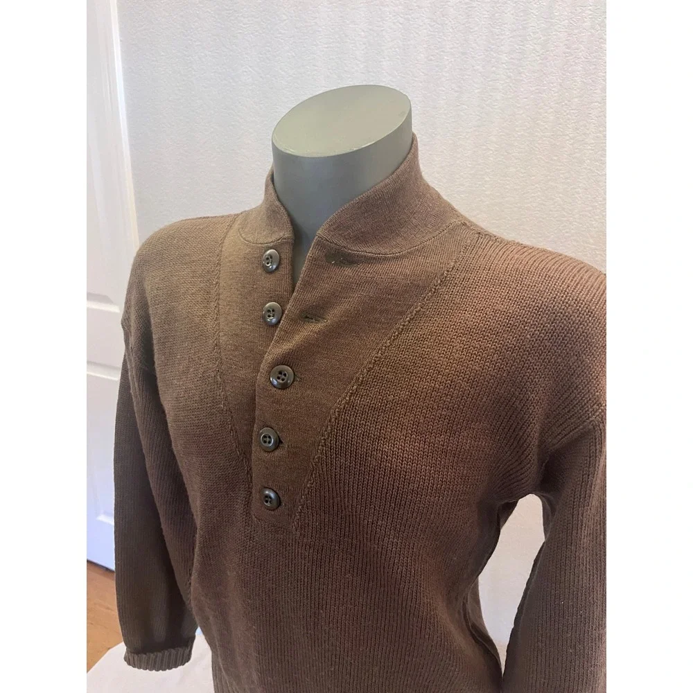 Vintage 1976 US Military 100% Wool Button Mock Neck Sweater Large 42-44